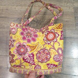 + Vera Bradley Bali Gold Floral Pattern Toggle Tote Yellow Quilted Shoulder Bag